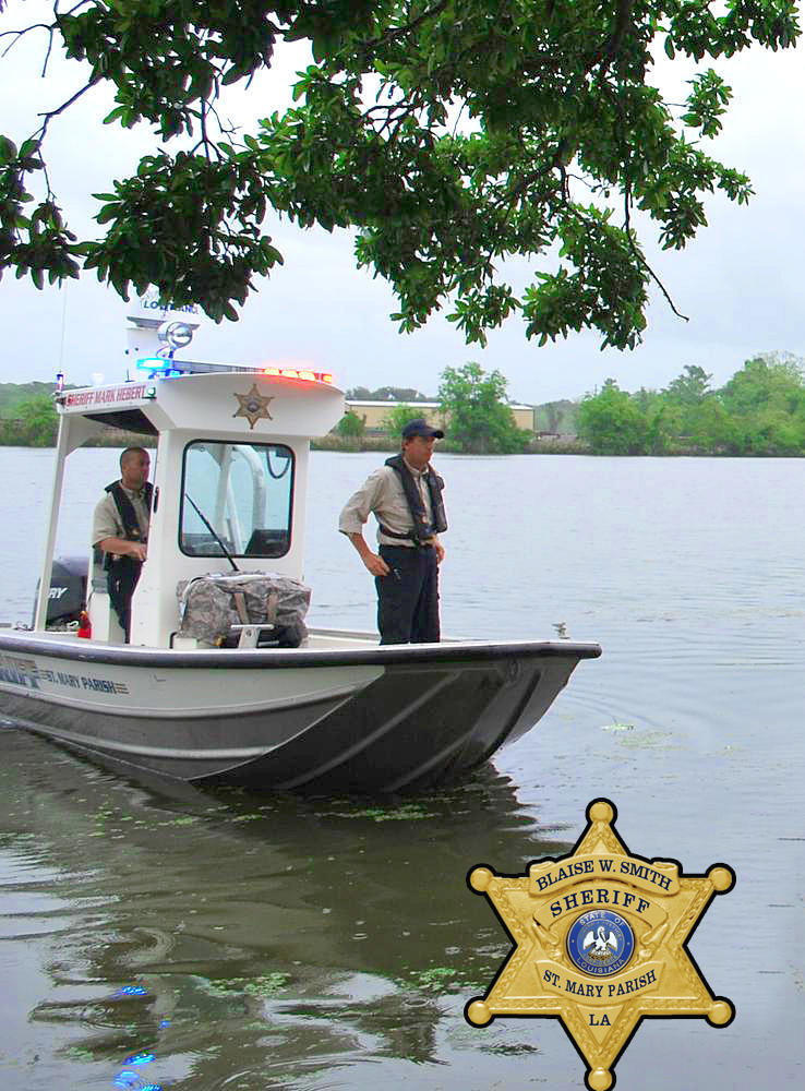 Officers in a boat out on the water