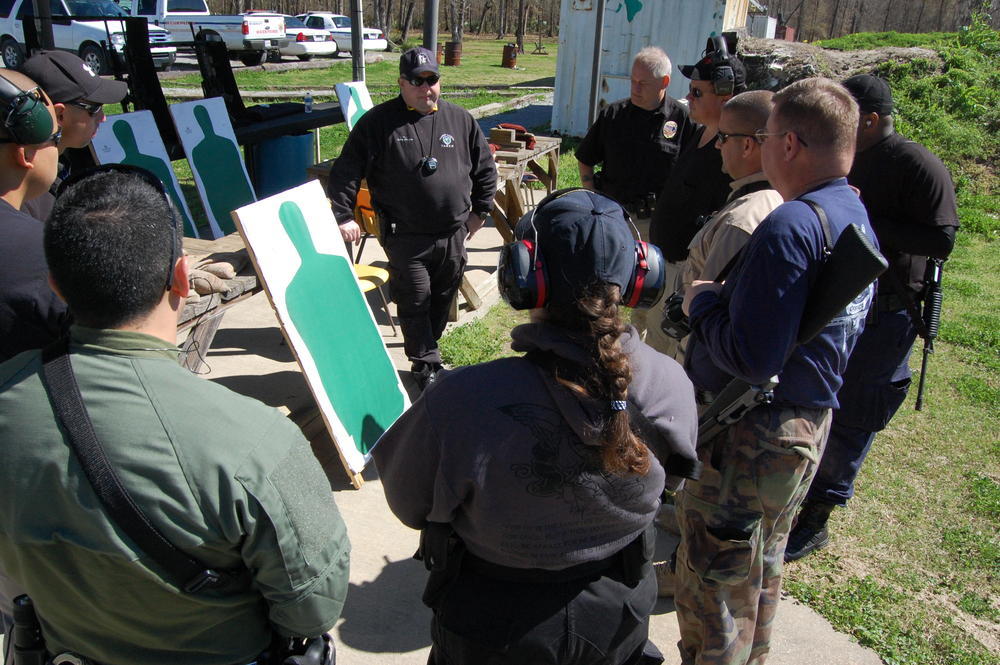 Officers meeting at the shooting range